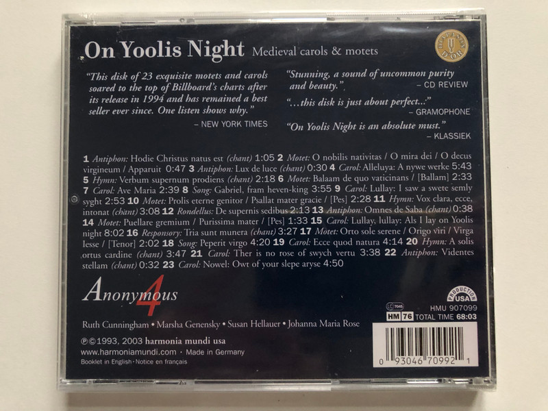 On Yoolis Night (Medieval Carols & Motets) - Anonymous 4 / Harmonia Mundi Audio CD 2003 / HMU 907099