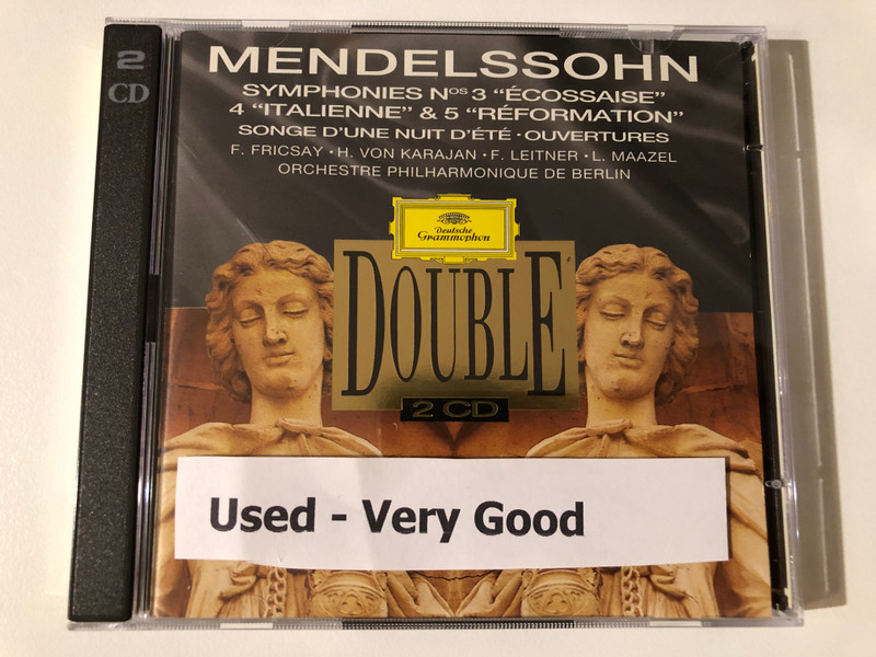 Mendelssohn - Symphonies Nos. 3 "Écossaise", 4 "Italienne" & 5 "Réformation" Songe D'Une Nuit D'Été - Ouvertures / F. Fricsay, H. Von Karajan, F. Leitner, L. Maazel / Deutsche Grammophon 2x Audio CD 1995 Mono, Stereo / 449 328-2