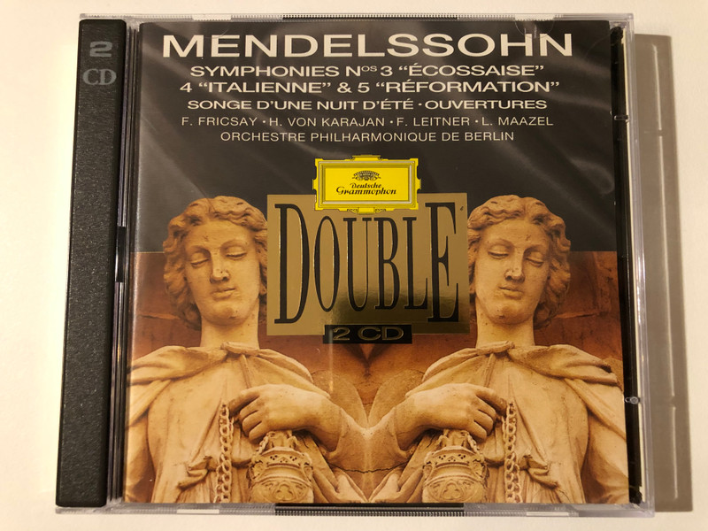 Mendelssohn - Symphonies Nos. 3 "Écossaise", 4 "Italienne" & 5 "Réformation" Songe D'Une Nuit D'Été - Ouvertures / F. Fricsay, H. Von Karajan, F. Leitner, L. Maazel / Deutsche Grammophon 2x Audio CD 1995 Mono, Stereo / 449 328-2