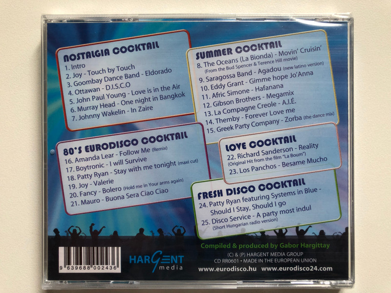 Retro Disco - Cocktail 1 / Hafanana; Love Is In The Air; Zorba; In Zaire; Forever Love Me; Valerie; One Night In Bangkok; D.I.S.C.O.; Eldorado; Buona Sera Ciao Ciao; Bolero; Agadou; Touch By Touch / Hargent Media Audio CD / CD 0601 (9639688002436)