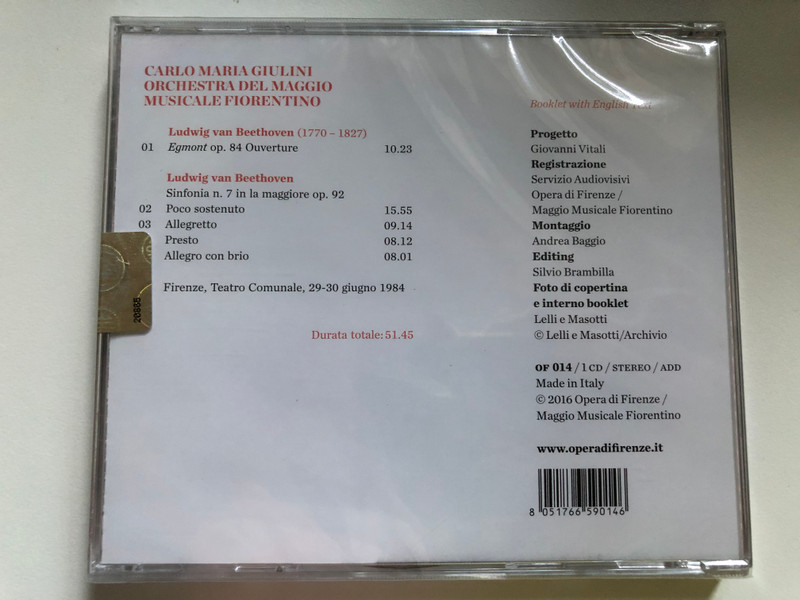Maggio Live - Carlo Maria Giulini, Orchestra Del Maggio Musicale Fiorentino - Beethoven: Egmont Ouverture, Sinfonia n. 7 / Opera di Firenze Audio CD 2016 / 8051766590146