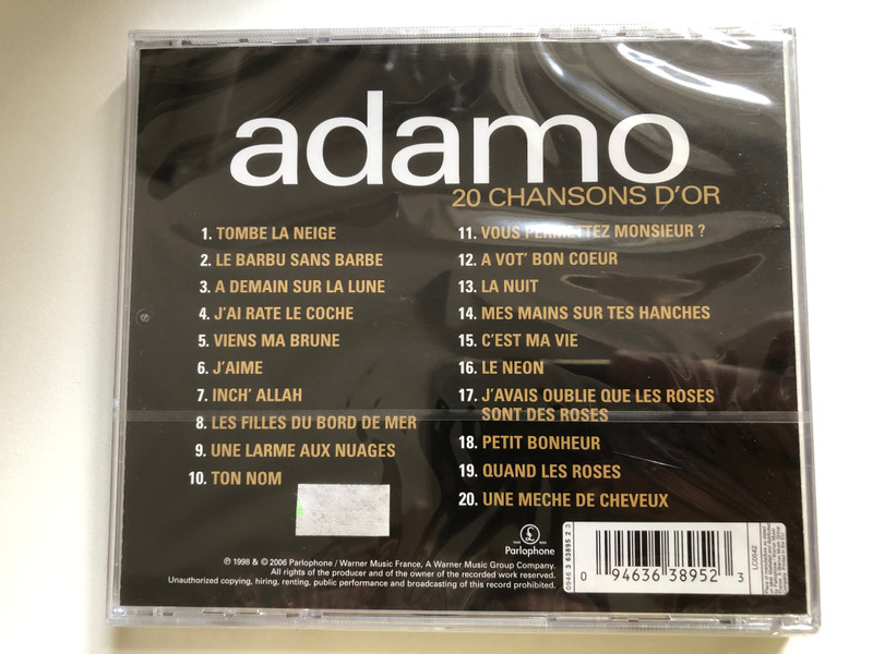 Adamo Salvatore – 20 Chansons D'or / Tombe La Neige; Inch' Allah; Les Filles Du Bord De Mer; Vous Permettez Monsieur... / EMI Music France Audio CD 2006 / 094636389523