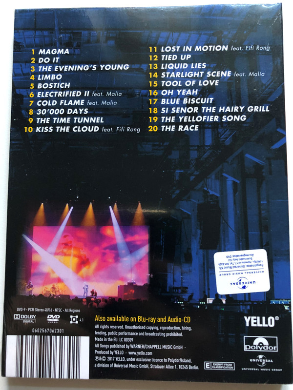 Yello – Live In Berlin / First Ever Live Concert / Incl. Songs from the latest Studio-Album ' TOY' and the Hits 'Oh Yeah' & 'The Race' + many more / Polydor DVD Video 2017 / 0602567062301