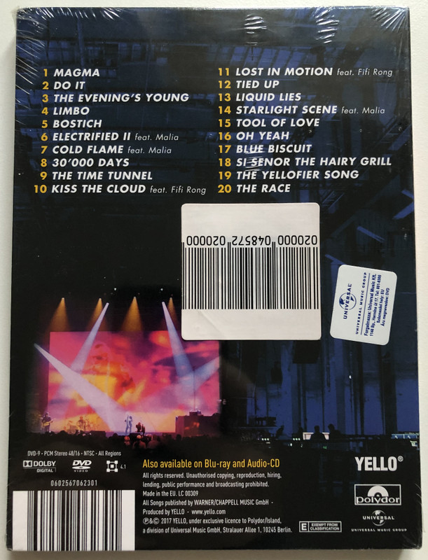 Yello – Live In Berlin  First Ever Live Concert  Incl. Songs from the latest Studio-Album ' TOY' and the Hits 'Oh Yeah' & 'The Race' + many more  Polydor DVD Video 2017  0602567062301