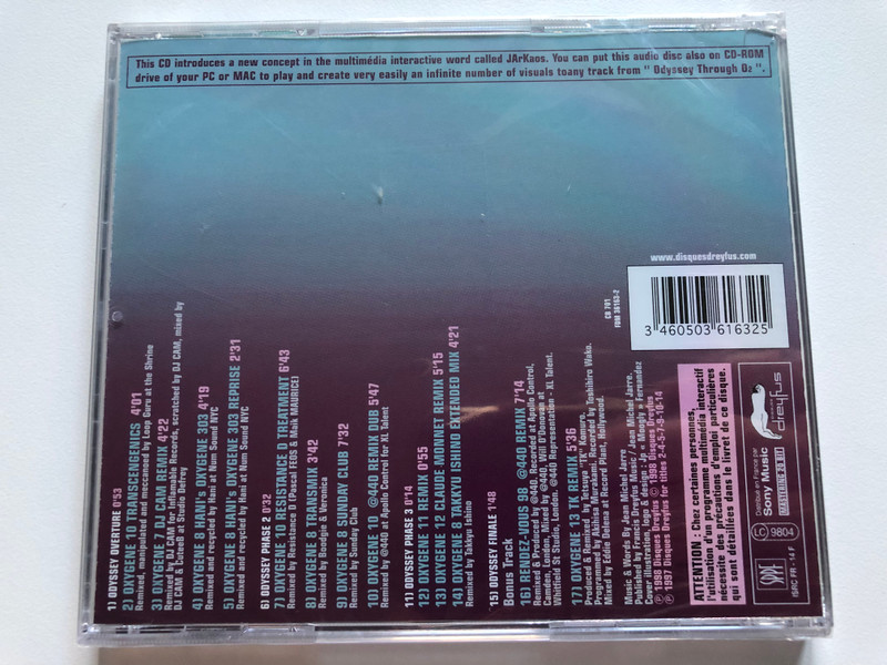 Jean Michel Jarre – Odyssey Through O₂ / Revisited By: Tetsuya ''TK'' Komuro, Apollo Four Forty, DJ Cam, Loop Guru, Resistance D, Hani, Boodjie & Veronika, Sunday Club, Takkyu Ishino / Disques Dreyfus Audio CD 1998 / FDM 36163-2