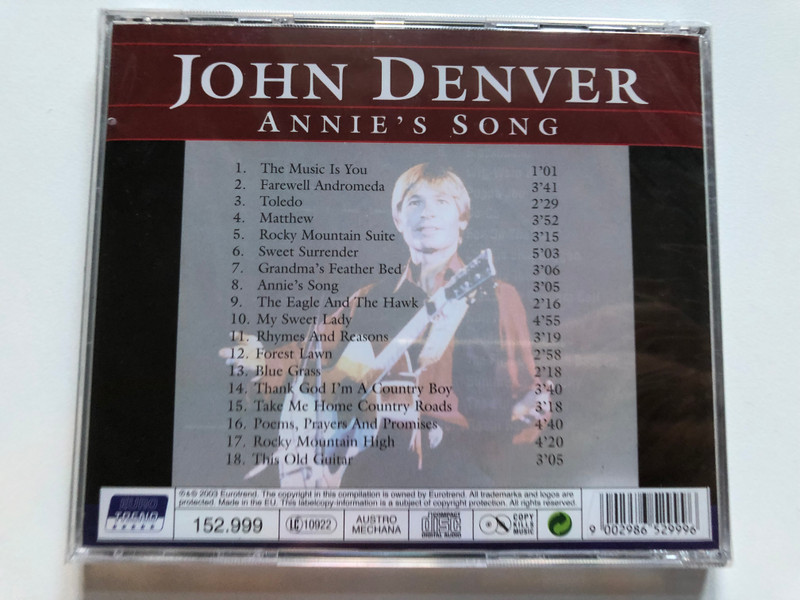 John Denver - Annie's Song - Live In Concert / Take Me Home Country Roads; Thank God I'm A Country Boy; Rhymes And Reasons; Poems, Prayers and Promises, a. m. o. / Eurotrend Audio CD 2003 / 152.999