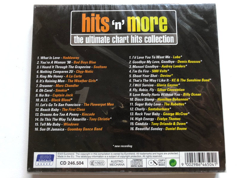 Hits 'n' more - The ultimate chart hits collection / What Is Love; I Heard It Through The Grapevine; I Will Survive; Disco Stomp; Fly, Robin, Fly; Manuel Goodbye; Amarillo; Nothing Compares 2 U / Eurotrend 2x Audio CD / CD 246.504