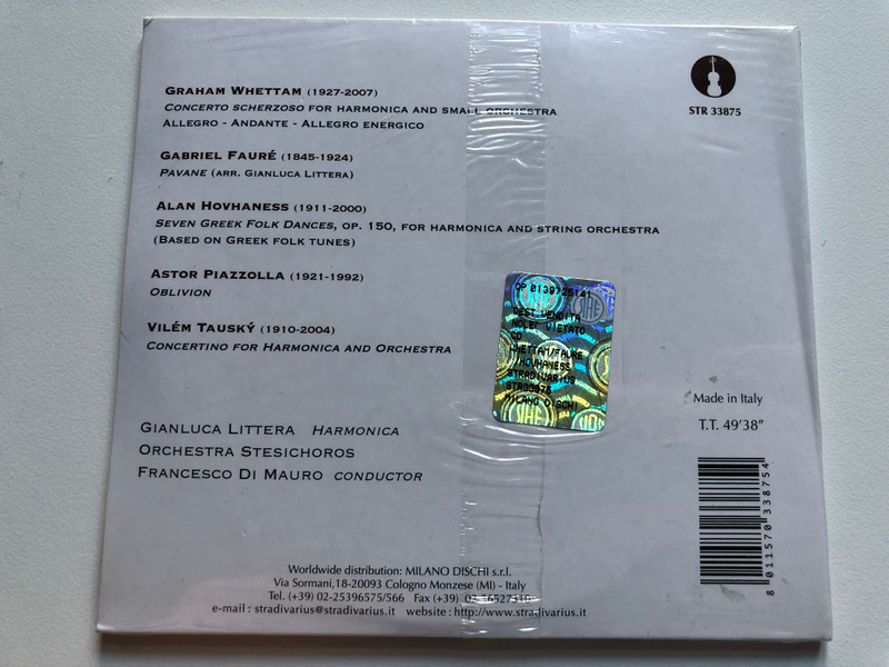 Whettam, Fauré, Hovhaness, Piazzolla, Tausky – Concert For Harmonica & Orchestra / Gianluca Littera, Orchestra Stesichoros, Francesco Di Mauro / Stradivarius Audio CD / STR 33875