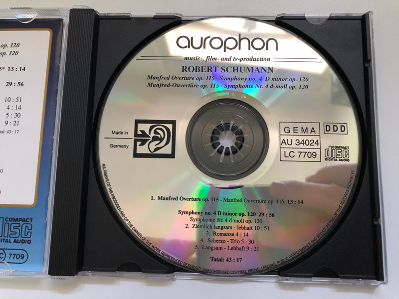 Robert Schumann - Manfred Overture Op. 115; Symphony No. 4 D Minor Op. 120 / Junge Süddeutsche Philharmonie Esslingen, Conductor: Bernhard Güller / Aurophon Classics / Aurophon Audio CD 1992 / AU 34024 CD