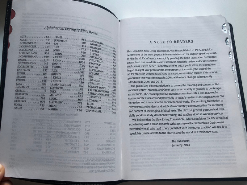 Large Print NLT Bible - Premium slimline reference / Black/Onyx Leatherlike with thumb index and silver edges / Personal Size Bible / New Living Translation / Tyndale House Publishers 2013 / Red letter editon (9781414397634)
