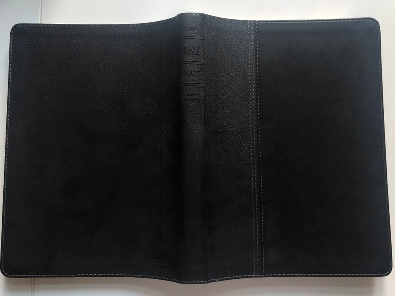 Large Print NLT Bible - Premium slimline reference / Black/Onyx Leatherlike with thumb index and silver edges / Personal Size Bible / New Living Translation / Tyndale House Publishers 2013 / Red letter editon (9781414397634)