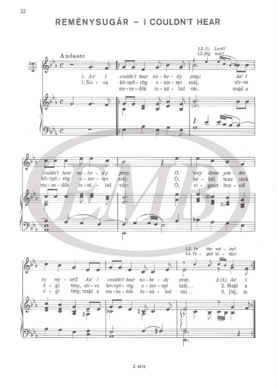 DEEP RIVER / Negro Spirituals / Hungarian text by Horváth Ádám / Edited by Forrai Miklós / Piano accompaniment by Farkas Ferenc / Editio Musica Budapest Zeneműkiadó / 1965 / Magyar szöveg: Horváth Ádám / Közreadta Forrai Miklós / A zongorakíséretet készítette Farkas Ferenc