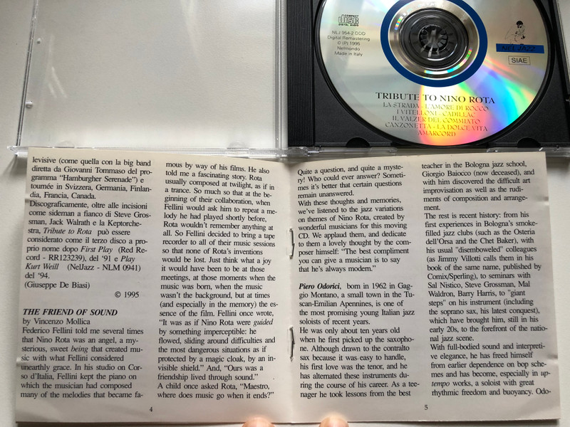 Tribute To Nino Rota - Gap Band / Piero Odorici, Pietro Tonolo (Sax), Gianpaolo Casati, Fabrizio Bosso (Trombe), Roberto Rossi (Trombone), Marcello Tonolo (Pianoforte) / Nel Jazz Audio CD 1995 / NLJ 954-2