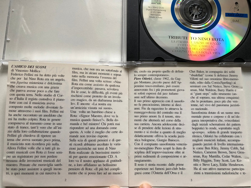 Tribute To Nino Rota - Gap Band / Piero Odorici, Pietro Tonolo (Sax), Gianpaolo Casati, Fabrizio Bosso (Trombe), Roberto Rossi (Trombone), Marcello Tonolo (Pianoforte) / Nel Jazz Audio CD 1995 / NLJ 954-2