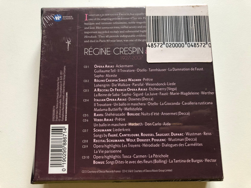 Régine Crespin (1927-2007) - A Tribute / Warner Classics 10x Audio CD 2017 / 0190295886714