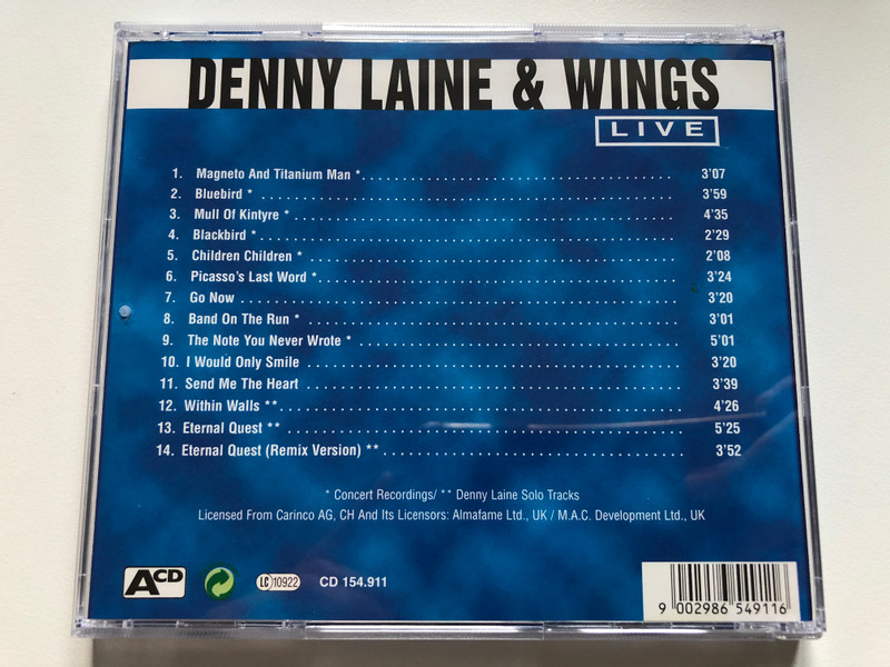Denny Laine & Wings - Live / Bluebird; Go Now; Children Children; Band On The Run / ACD Audio CD / CD 154.911