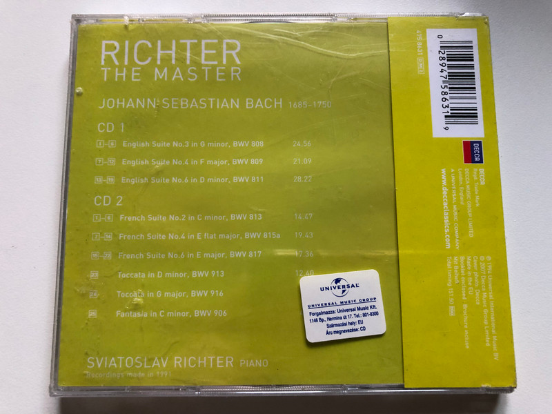 Bach - Richter – The Master: Volume 8 / English Suite No.3 In G minor, BWV 808; English Suite No.4 In F major, BWV 809; English Suite No.6 In D minor, BWV 811; French Suite No.2 In C minor, BWV 813 / Decca 2x Audio CD 2007 / 475 8631