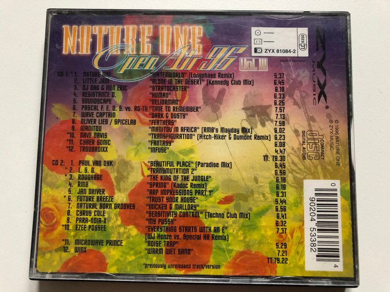 Nature One Vol. III - Open Air 96 / Dave Davis; Paul Van Dyk; Resistance D.; Future Breeze; Pascal F.E.O.S; DJ Dag & Non Eric / ZYX Music 2x Audio CD 1996 / ZYX 81084-2