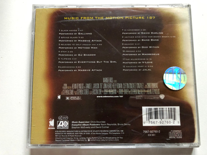 187 (Music From The Motion Picture) / Icon Records Audio CD 1997 / 7567-92760-2