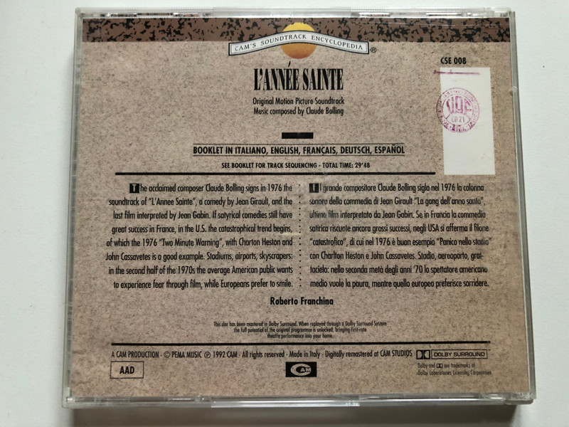 L'Année Sainte - Directed by Jean Girault, Music Composed by Claude Bolling / Cam's Soundtrack Encyclopedia / CAM Audio CD 1992 / CSE 008