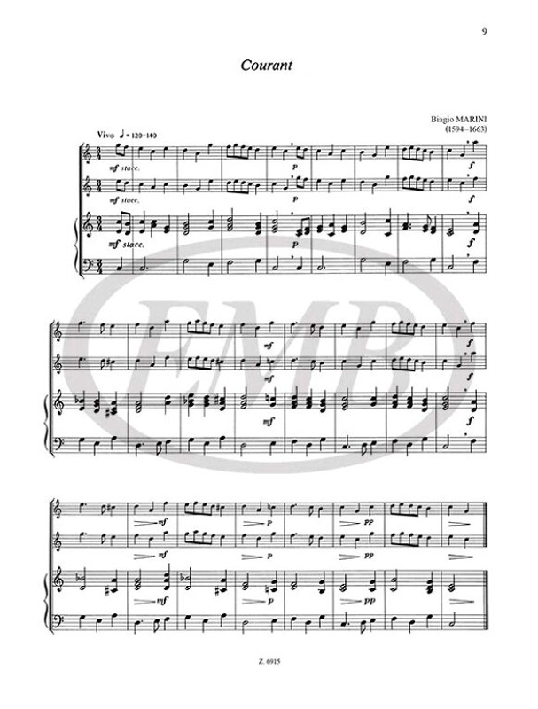 Chamber Music for two melodic instruments and basso continuo (for chamber ensemble) 1 / Edited by Máriássy István / Editio Musica Budapest Zeneműkiadó / 1973 / Közreadta Máriássy István 