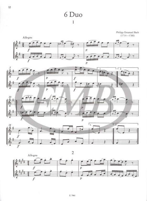 WORKS BY GERMAN COMPOSERS / for two flutes / Compiled by Fodor Ákos / Editio Musica Budapest Zeneműkiadó / 1975 / NÉMET SZERZŐK MŰVEI / két fuvolára / Összeállította Fodor Ákos 