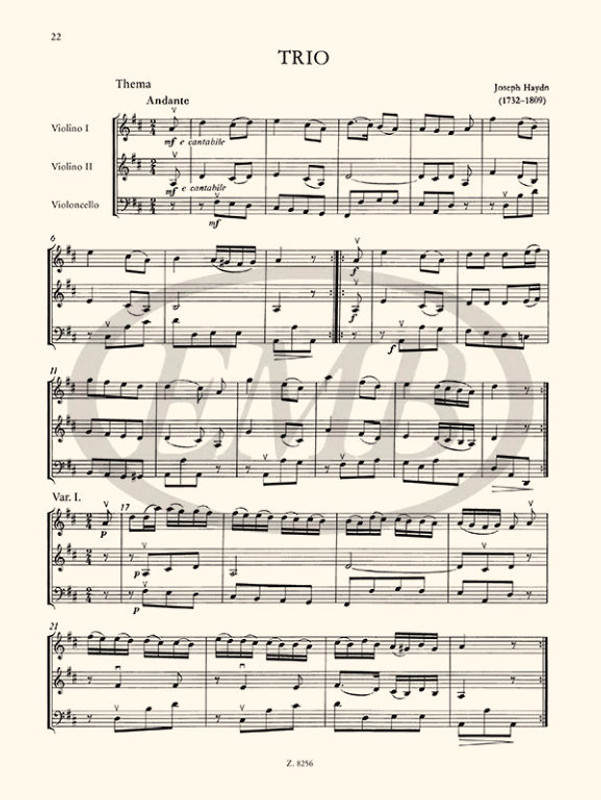 TRIOS FOR TWO VIOLINS AND VIOLONCELLO / score and parts / Edited by Pejtsik Árpád / Continuo arranged by Mező Imre / Editio Musica Budapest Zeneműkiadó / 1978 / Közreadta Pejtsik Árpád / A continuót kidolgozta Mező Imre 