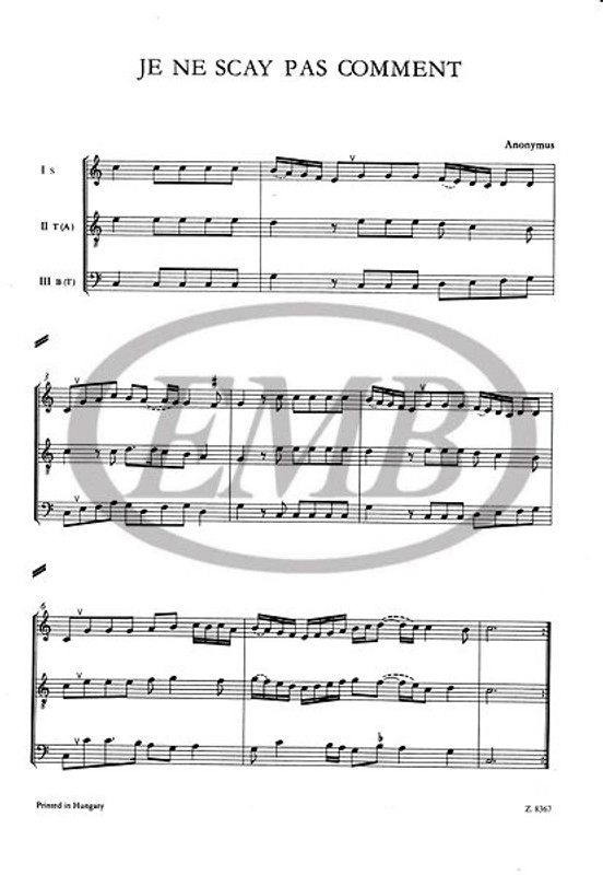 WORKS OF THE NETHERLAND SCHOOL FOR THREE INSTRUMENTS 1 / score and parts / Edited by Czidra László / Editio Musica Budapest Zeneműkiadó / 1978 / Közreadta Czidra László 