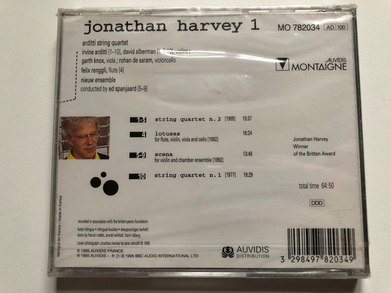 Jonathan Harvey 1: String Quartets, Lotuses, Scena / Arditti String Quartet, Nieuw Ensemble, Felix Renggli, Ed Spanjaard / Arditti Quartet Edition - 26 / Montaigne Audio CD 1995 / MO 782034