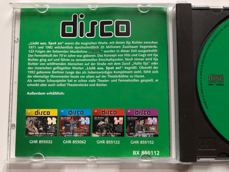 Ilja Richter prasentiert: Disco 75 - CD 2 / Hits der 70'er Jahre / George Baker Selection, Harpo, Jurgen Marcus, Mud, Howard Carpendale / Disky Audio CD 1999 / BX 855112Ilja Richter prasentiert: Disco 75 - CD 2 / Hits der 70'er Jahre / George Baker Selection, Harpo, Jurgen Marcus, Mud, Howard Carpendale / Disky Audio CD 1999 / BX 855112