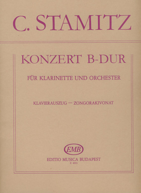 Stamitz, Carl: Konzert B-Dur / für Klarinette und Orchester (2. Darmstädter Konzert) / Edited by Balassa György / Piano score by Hajdu Mihály / Editio Musica Budapest Zeneműkiadó / 1980 / Közreadta Balassa György / A zongorakivonatot készítette Hajdu Mihály 