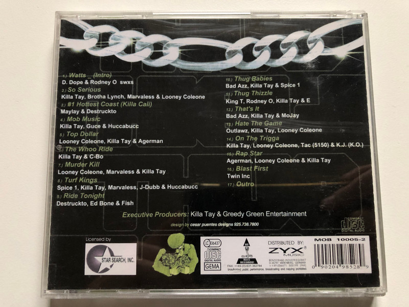 Greedy Green Entertainment Presents - Killa Tay – Thug Thisle / Featuring: 2 Pac's Outlaws; Brotha Lynch; C-BO; Bad Azz; Spice 1; King T; Guce; 3XKrazy; Killa Tay & Family / Mo Beatz Records! Audio CD / MOB 10005-2