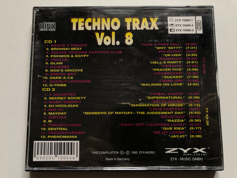 Techno Trax Vol. 8 / Aus der MTV-Werbung / 2 Unlimited. Ramirez; Dance 2 Trance; Datura; Phenomania; God's Groove; Dark A.T.8; and more / ZYX Music 2x Audio CD 1993 / ZYX 70080-2