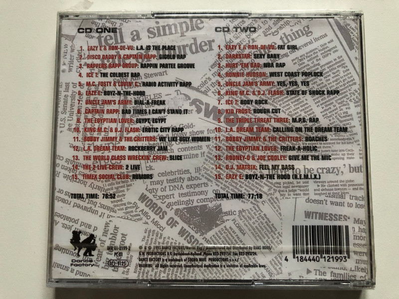 Eazy E & Posse / Eazy E, The 2 Live Crew, Ice T, Kid Frost, Hurt 'Em Bad, Timex Social Club, L.A. Dream Team, and more... / Dance Factory 2x Audio CD 1995 / DFR 01-2199-2