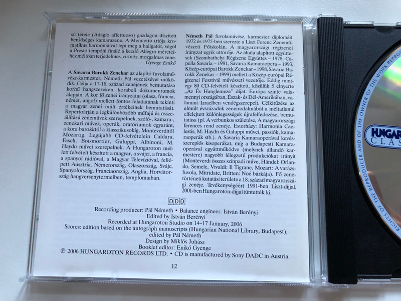 Michael Haydn - Notturni / Savaria Baroque Orchestra On Period Instruments, Artistic Director: Pal Nemeth / Hungaroton Classic Audio CD 2006 Stereo / HCD 32413