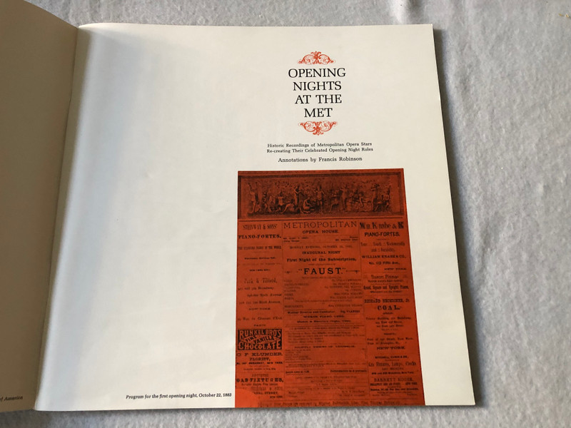  Opening Nights at the Met / Historic Recordings of Metropolitan Opera Stars Re-Creating Their Celebrated Opening Night Roles / LM-6171 / 1966 RCA VICTOR Red Seal 3 LP VINYL SET with a unique segment of the Great Gold Curtain (LM-6171)