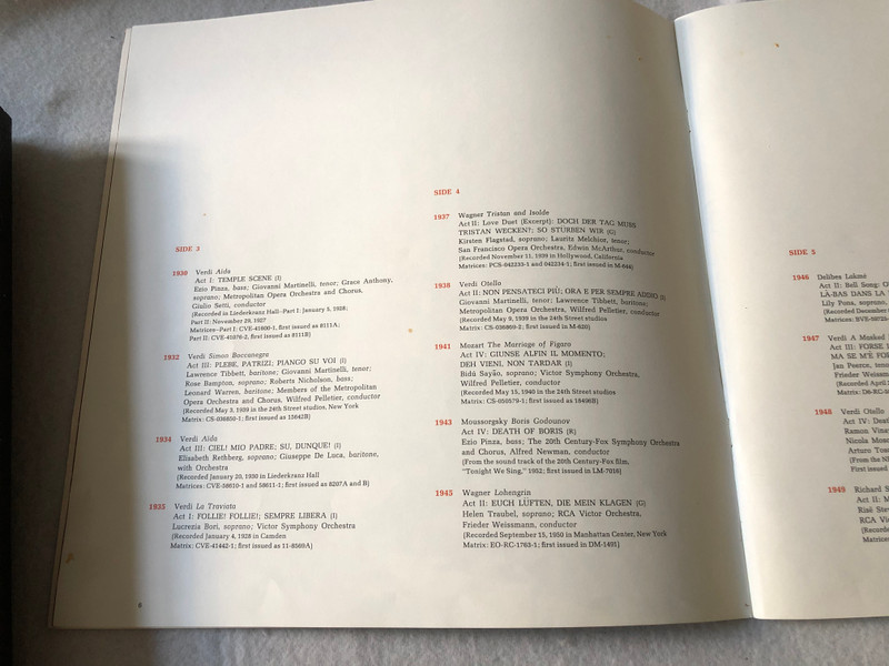  Opening Nights at the Met / Historic Recordings of Metropolitan Opera Stars Re-Creating Their Celebrated Opening Night Roles / LM-6171 / 1966 RCA VICTOR Red Seal 3 LP VINYL SET with a unique segment of the Great Gold Curtain (LM-6171)