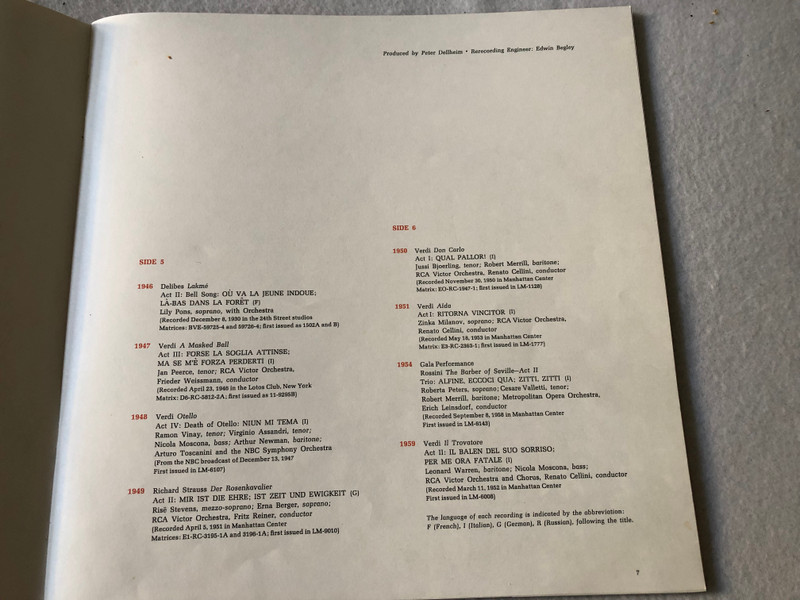  Opening Nights at the Met / Historic Recordings of Metropolitan Opera Stars Re-Creating Their Celebrated Opening Night Roles / LM-6171 / 1966 RCA VICTOR Red Seal 3 LP VINYL SET with a unique segment of the Great Gold Curtain (LM-6171)