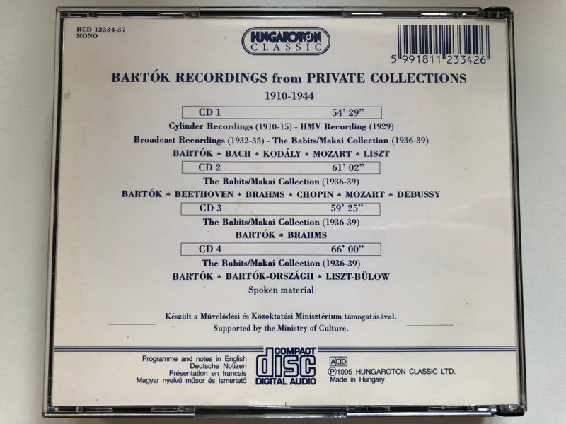 Béla Bartók Recordings from Private Collections 4CD / Hungaroton Audio CD HCD12334-37 (5991811233426)