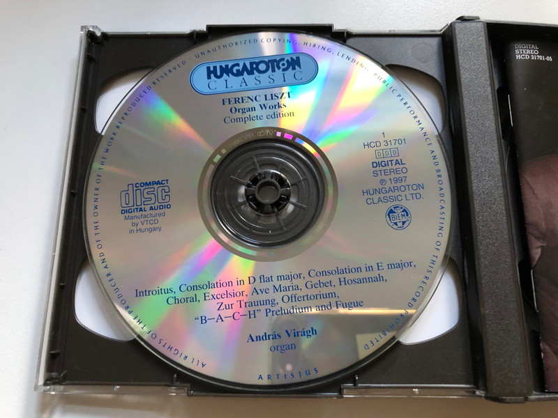Liszt - Complete Organ Works - András Virágh on the Angster-organ in the Cathedral of Pecs / Hungaroton Classic 5x Audio CD 1997 Stereo / HCD 31701-05