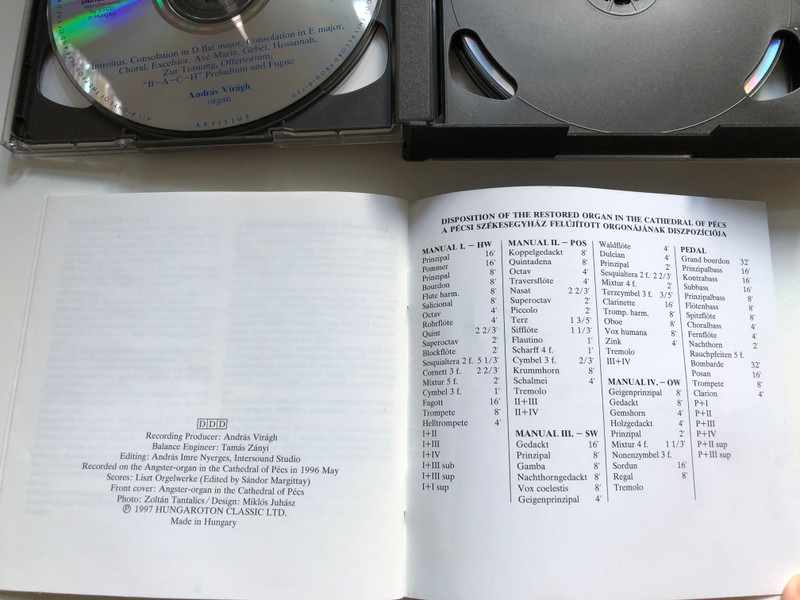 Liszt - Complete Organ Works - András Virágh on the Angster-organ in the Cathedral of Pecs / Hungaroton Classic 5x Audio CD 1997 Stereo / HCD 31701-05
