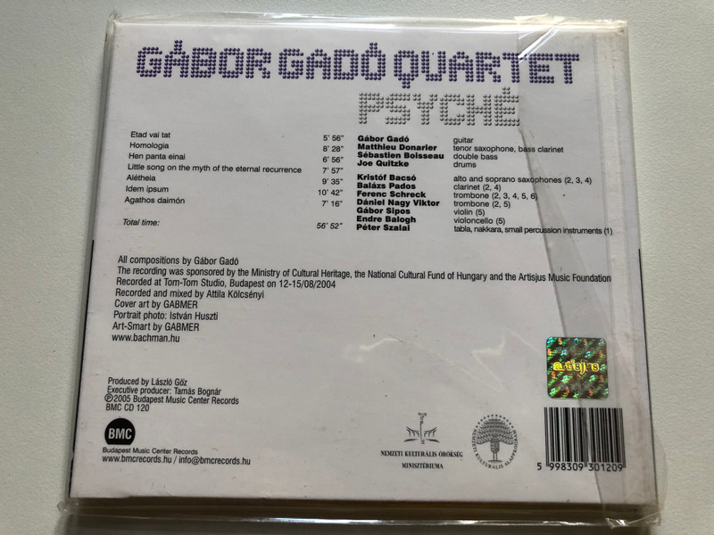 Gábor Gadó Quartet – Psyché / Budapest Music Center Records Audio CD 2005 / BMC CD 120