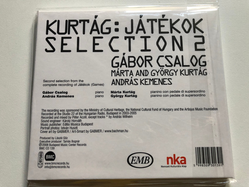 Kurtág: Játékok Selection 2 / Gábor Csalog, Márta and György Kurtág, András Kemenes / Budapest Music Center Records Audio CD 2008 / BMC CD 139