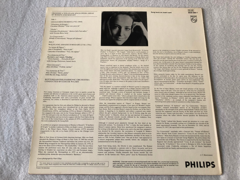 Mozart, Rossini, Frederica von Stade, Rotterdam Philharmonic Orchestra, Edo De Waart – Sings Mozart-Rossini Opera Arias / Philips Records / 1976 LP VINYL 9800 095