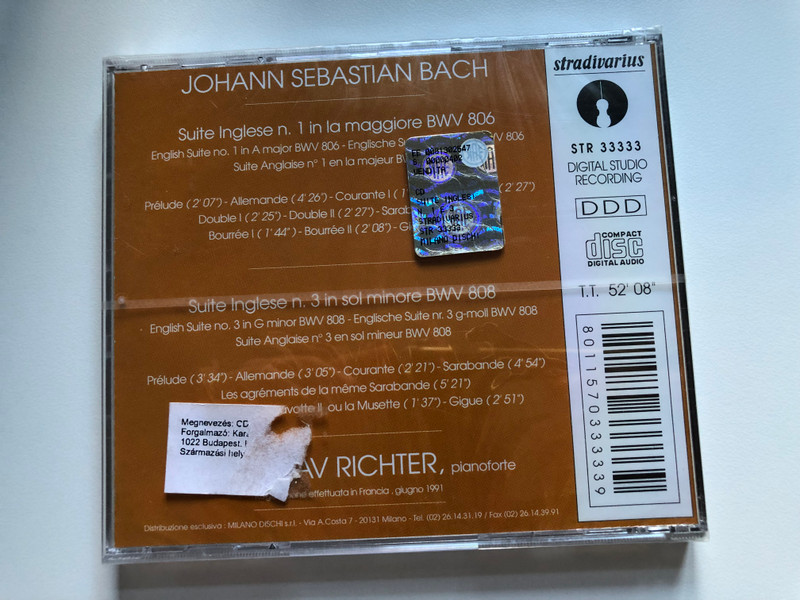 Bach - Suite Inglesi N. 1 BWV 806; N. 3 BWV 808 - Sviatoslav Richter / Un Homme De Concert - 4 / Stradivarius Audio CD 2012 / STR 33333