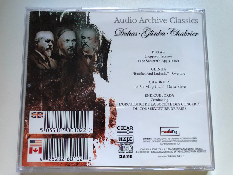 Dukas, Glinka, Chabrier / Dukas - L'Apprenti Sorcier (The Sorcerer's Apprentice); Glinka - "Russlan And Ludmilla" - Overture; Chabrier - "Le Roi Malgré Lui" - Danse Slave / Audio Archive Classics Audio CD / CLA010