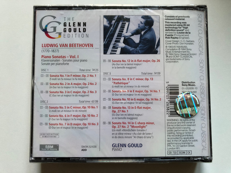 The Glenn Gould Edition / Beethoven - Piano Sonatas, Vol. I (Nos. 1–3 · Nos. 5–10 · Nos. 12–14) / Sony Classical 3x Audio CD 1994 / SM3K 52 638