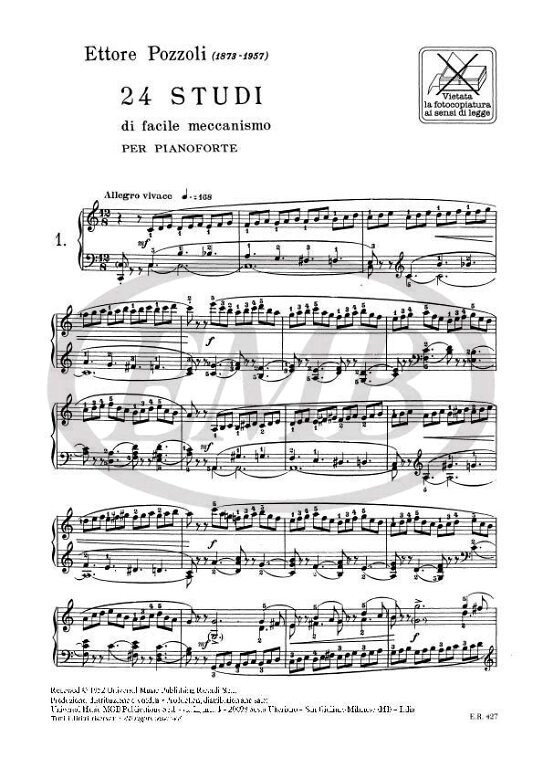 Pozzoli, Ettore: 24 STUDI DI FACILE MECCANISMO, COME PREPARAZIONE AGLI 'STU / DI DI MEDIA DIFFICOLTA' / Ricordi / 1984 