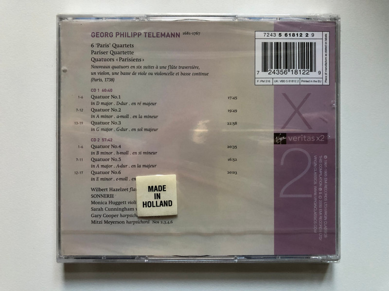 Wilbert Hazelzet - Telemann - 6 Paris Quartets / Virgin Veritas 2x Audio CD 2000 / 724356181229
