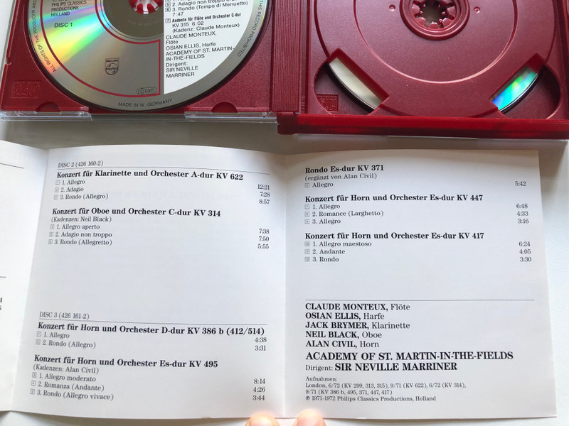 Mozart – Bläserkonzerte / Neil Black, Jack Brymer, Alan Civil, Osian Ellis, Claude Monteux, Academy Of St. Martin-in-the-Fields, Sir Neville Marriner / Philips 3x Audio CD / 426 148-2